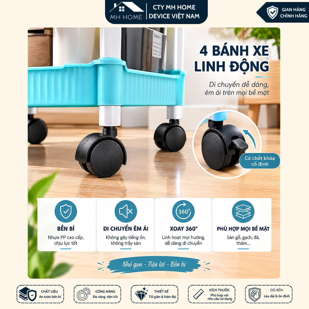 Kệ Đa Sắc Để Đồ 4 Tầng Đa Năng Có Bánh Xe Xoay 360° Nhiều Màu Bắt Mắt, Kệ Đựng Gia Vị Nhà Bếp, Kệ Để Đồ Nhà Tắm Thoát